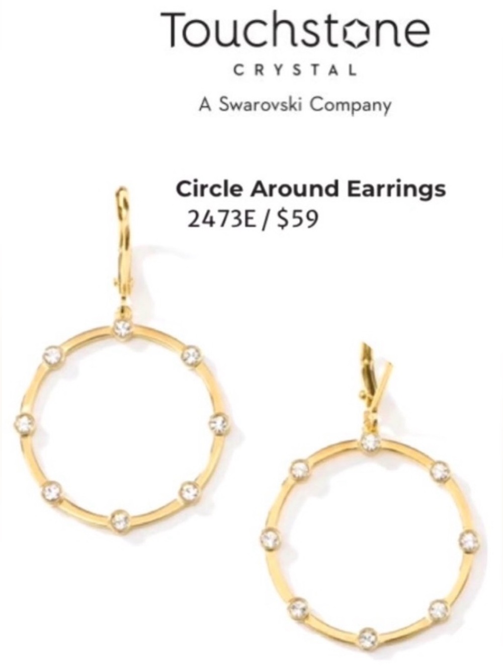 Touchstone Crystal Gold Hoop Earrings with Clear Crystals, BNIB - Picture 2 of 9